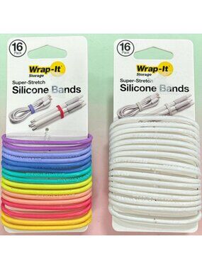Wrap-It Storage Super-Stretch Silicone Bands 16-Pack Multi-Color & White Durable